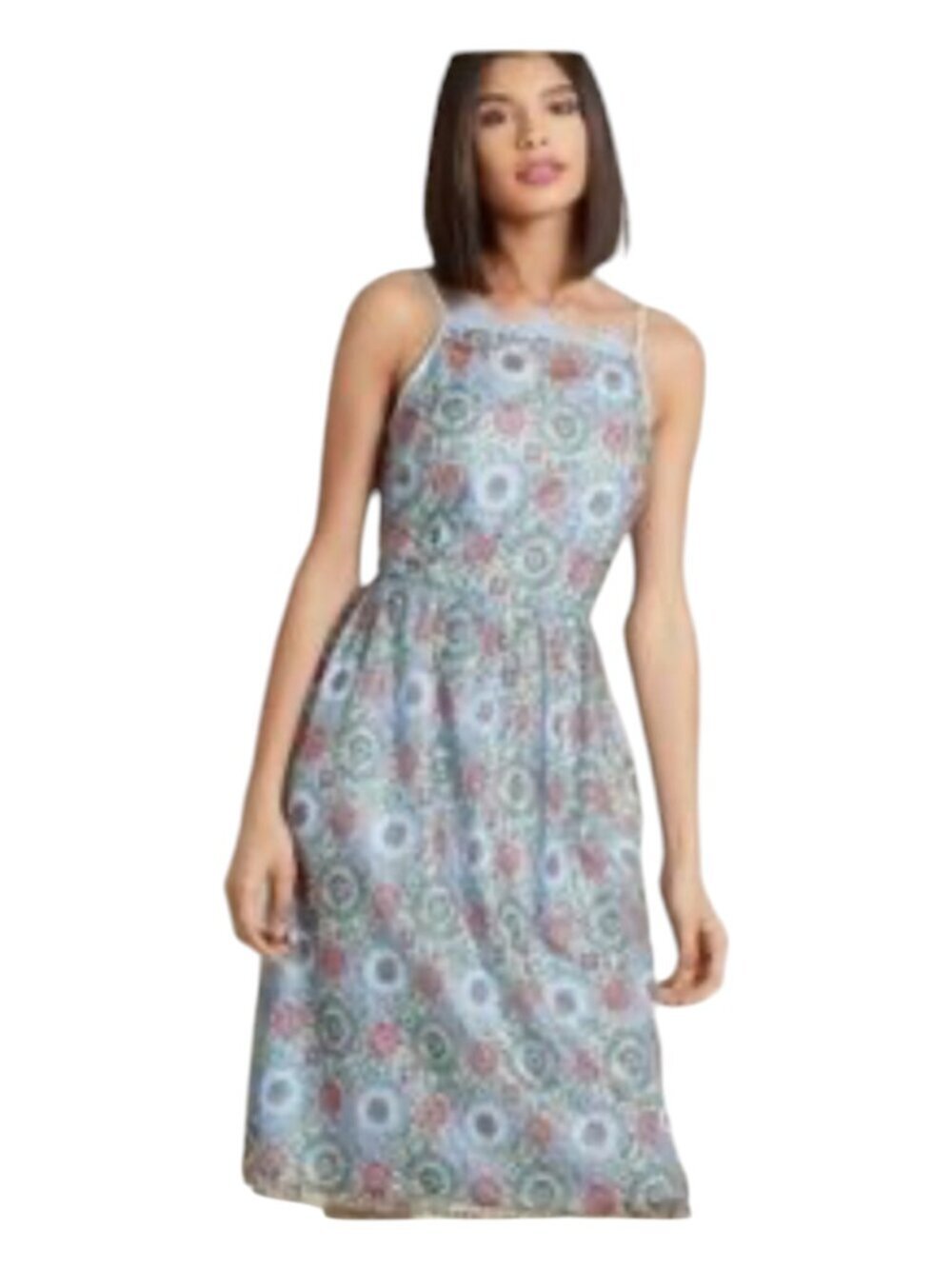 Liza Luxe Plus Cottagecore Floral Midi Dress NWT 1X Blue Sleeveless Lined